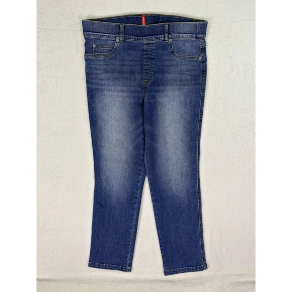 Spanx Jeans Womens XL Blue Medium Wash Mid Rise Straight Pull On Stretch - Picture 1 of 10